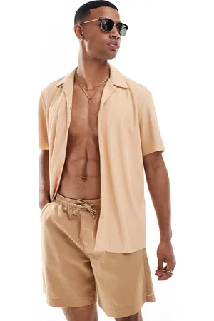 Only & Sons Plisse revere collar shirt in peach
