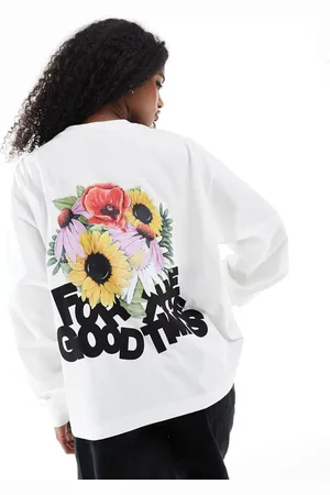 Dr Denim Oversized long sleeve t-shirt with back graphic print in off flower times