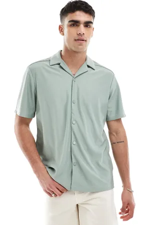 Only & Sons Plisse revere collar shirt co-ord in sage