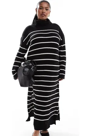 VILA High neck knitted maxi dress in and white stripe