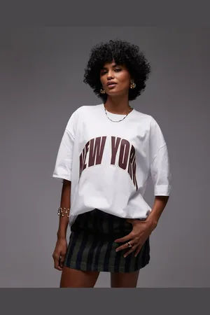 Topshop Graphic New York oversized t shirt with puff print in