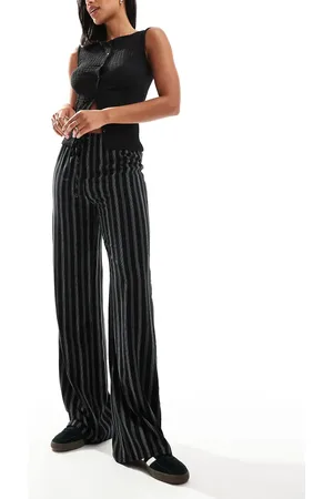 Pull&Bear Striped wide leg trousers in