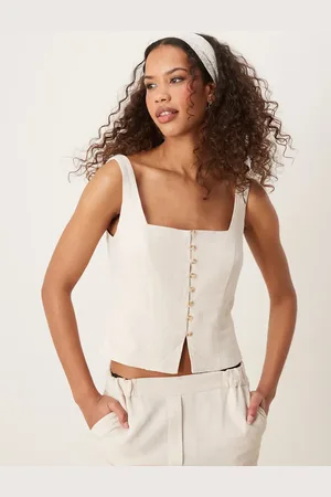 Stradivarius Tailored linen look square neck waistcoat top in ecru