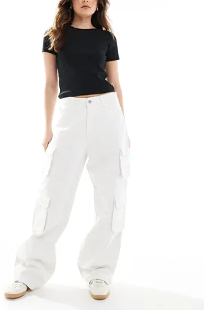 Dr Denim Donna multi cargo relaxed fit wide straight leg jeans in