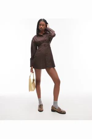 Topshop Cinched poplin shirt dress in