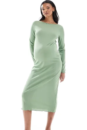 Mama;licious Mamalicious Maternity boat neck jersey midi dress in khaki