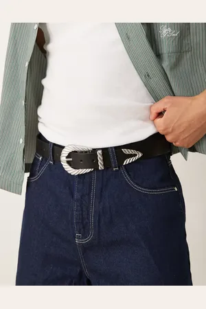 ASOS Western faux leather jeans belt with ridge detail buckle in antique silver