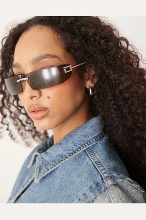 Jeepers Peepers Y2K rimless square metal sunglasses with embellished detail in