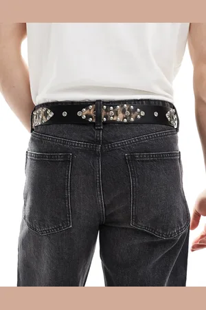 ASOS Western studded trophy belt in faux leather with leopard print detail
