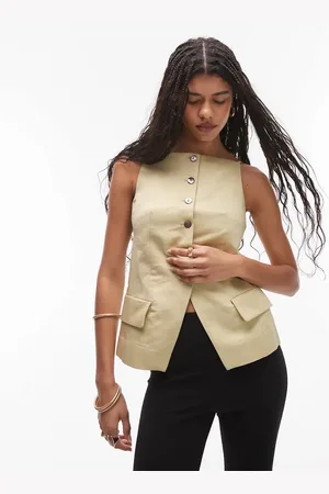 & OTHER STORIES Linen blend square neck waistcoat top in buttermilk yellow