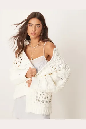 ASOS Crochet patchwork cardigan with collar detail in cream