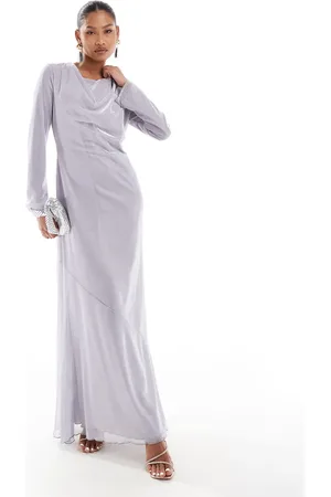 DASKA Metallic cowl neck maxi dress in