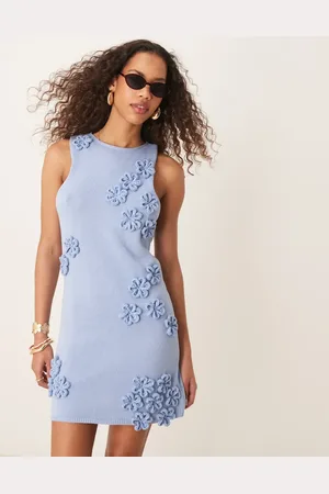 ASOS Knitted mini dress with floral applique detail in