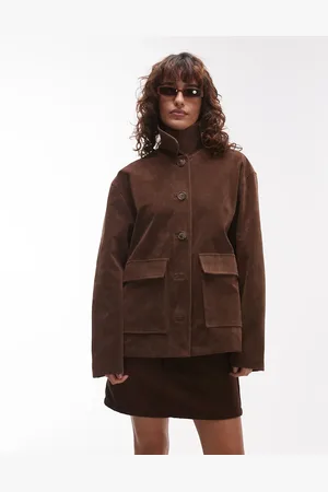 Topshop Faux suede patch pocket boxy jacket in