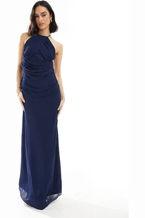 TFNC Bridesmaid cross front maxi dress with cowl back in