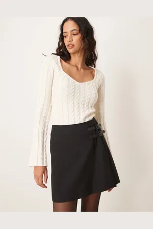 ASOS Double belt wrap raw edge tailored skirt in