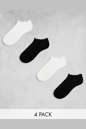 Lindex 4 pack lettuce edge trainer socks in black and white