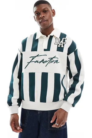 Bershka Striped rugby polo in green and