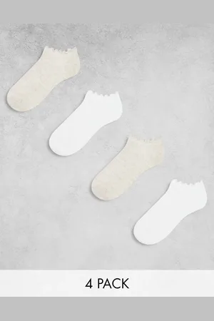 Lindex 4-pack ribbed ankle socks with frill edge in white and beige