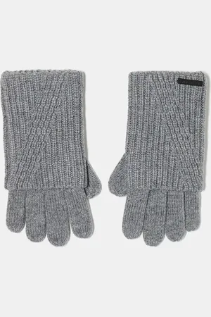 AllSaints Ribbed leather logo gloves in marl
