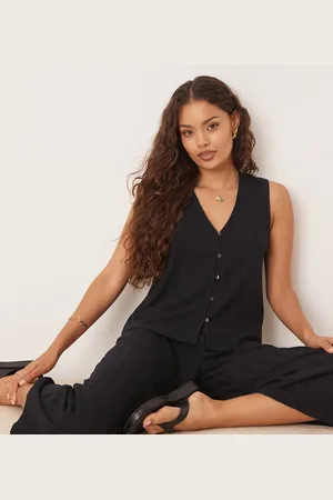 VILA Lightweight rib knit sleeveless waistcoat co-ord in