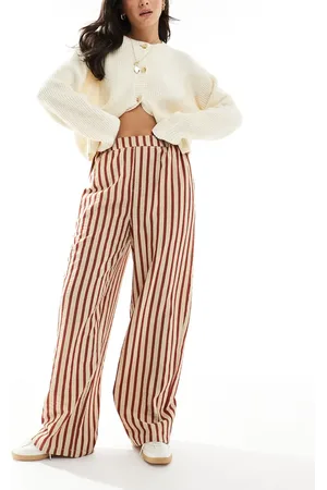 ASOS Straight leg seersucker trousers in rust stripe