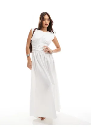 4th & Reckless Poplin dropped waist drape detail maxi dress in