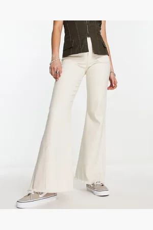 Noisy May Nat wide leg jeans with pocket detail in ecru