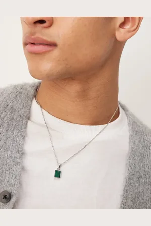 ASOS Necklace with semi-precious malachite stone pendant in tone