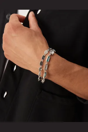 ASOS 2 pack bracelet with crystals and hammered oval links in tone