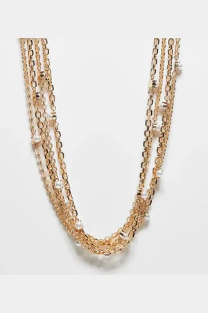 Reclaimed Unisex layered chain necklace with pearls in