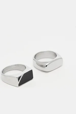ASOS 2 pack waterproof stainless steel signet rings with black stone in tone