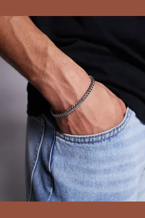 ASOS Waterproof stainless steel skinny square chain bracelet in tone