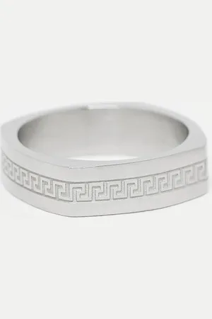 ASOS Waterproof stainless steel square ring with Greek wave emboss in tone