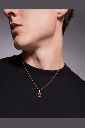 ASOS Waterproof stainless steel necklace with faux ruby stone pendant in tone