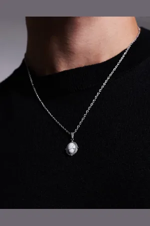 ASOS Stainless steel necklace with oval mother of pearl pendant in tone