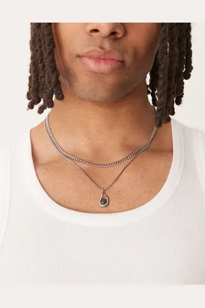 ASOS 2 pack necklace with molten semi-precious moss agate stone pendant and chain in tone