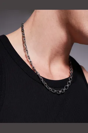 ASOS Waterproof stainless steel link chain necklace with Greek wave emboss detail in tone
