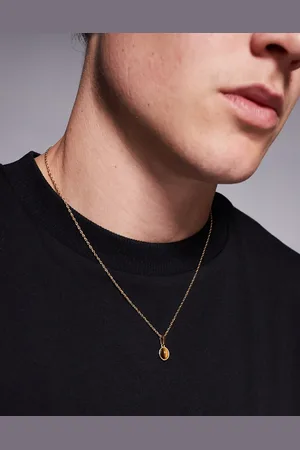 ASOS Waterproof stainless steel rope chain necklace with semi-precious tigers eye oval pendant in tone