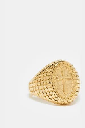 ASOS Waterproof stainless steel signet ring with cross detail in tone