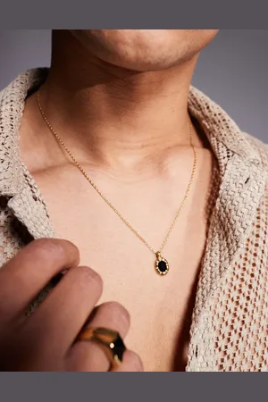 ASOS Waterproof stainless steel chain necklace with black oval pendant in tone