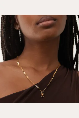 En Route Devon 18k plated figaro chain necklace with tigers eye pendant