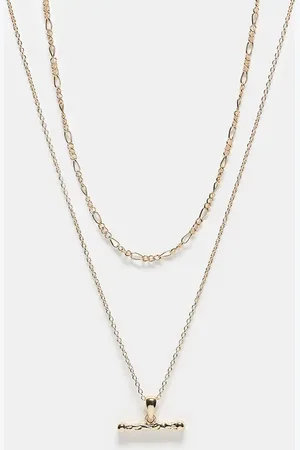 Reclaimed Unisex 2 row chain necklace with T bar in
