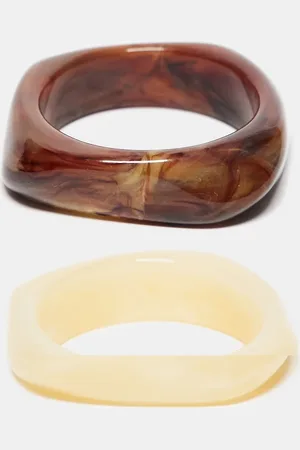Reclaimed Square bangle 2 pack in cream and brown