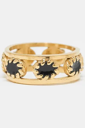 ASOS Waterproof stainless steel ring with rope and black agate stone detail in tone