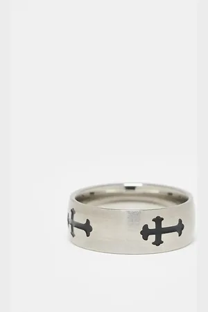 ASOS Waterproof stainless steel band ring with black cross detail in tone