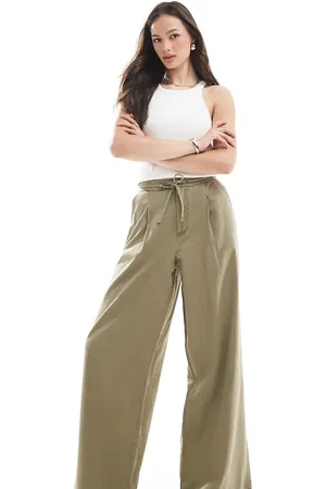 ASOS Tall soft wide leg trouser in washed khaki