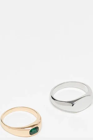 ASOS 2 pack mixed metals signet ring with faux emerald stone in multi
