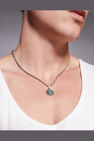 ASOS Stainless steel necklace with faux jade round pendant in tone