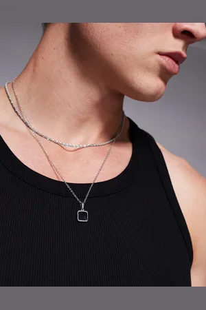 ASOS 2 pack waterproof stainless steel necklace with black square pendant in tone